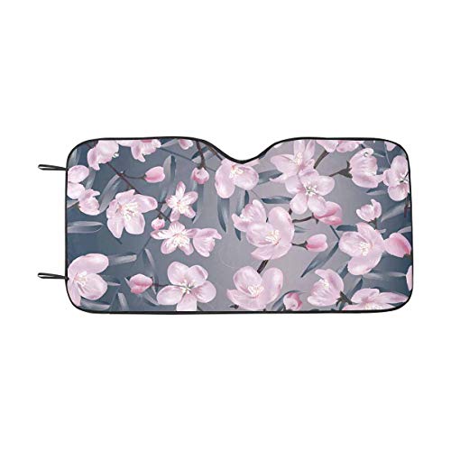 INTERESTPRINT Pink Blossoming Sakura Windshield Sun Shades Block UV, Protect Your Car from Sun Heat