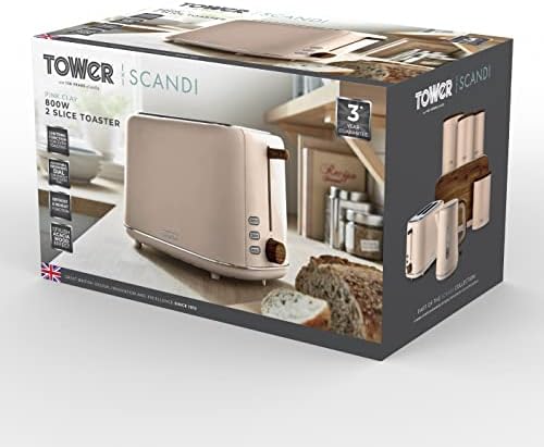 Tower T20027PCLY Scandi 2 Slice Toaster with Adjustable Browning Control, Centring Function, Pink Clay, 800W
