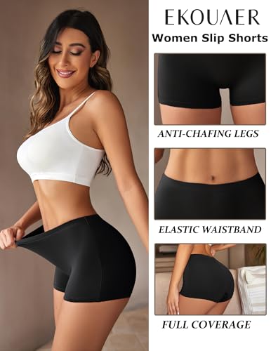 Image of Ekouaer Boyshort Panties Women's Soft Underwear Briefs Invisible Hipster 3 Pack Or 4 Pack Seamless Boxer Brief Panties S-XXL