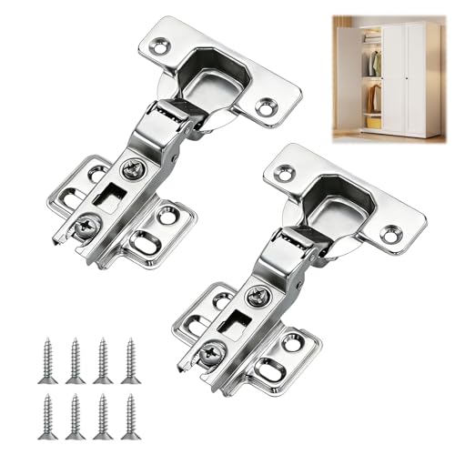 2 Pièces Charnière Porte Placard, Charnières Recouvrantes pour Porte de Cuisine, Charnière Porte Placard Cuisine, Charnières de Meuble de Cuisine en Acier, Facile à Installer