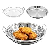 9.8' Kitchen Oil Filter Tray - Stainless Steel Air Fryer Mesh Pan, Draining Basket Accessories for Fried Food, Net Strainer Colander for Barbecue, Grill, Vegetable, Dessert