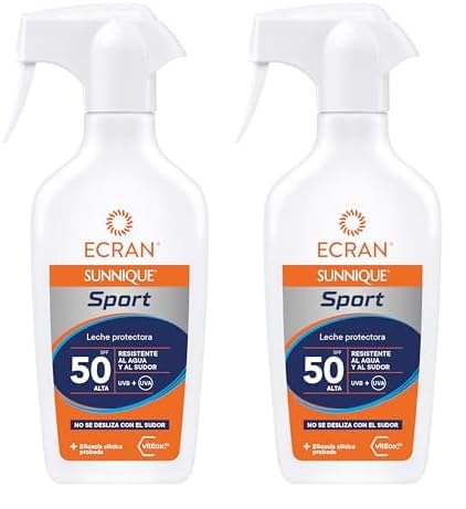 Ecran Sunnique Sport – Leche Protectora Solar SFP 50 en Spray, Protección Alta UVB, UVA, Frescor Instantáneo, Refuerza las Defensas, Muy Resistente al Agua, para Todo Tipo de Pieles - 270 ml