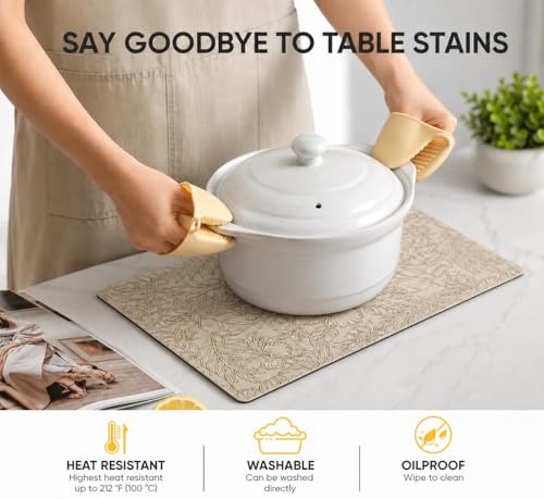 Image of Yelona Premium Faux Leather Placemat Set of 4 | Printed Floral Design, Waterproof & Heat Resistant Table Mat | Non-Slip, Washable for Dining, Kitchen & Home Decor (Beige, 43 x 30 cm)