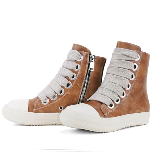 Image of IMPREMEY Women's High Top Sneakers Lace Up PU Leather Shoes with Thick Soles and Zipper, Fashionable Walking Shoes