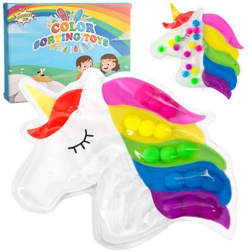 Joycabin Farbsortierspiel, Squeezable Farben Sortieren Spielzeug, Fidget Toys, Einhorn Anti Stress Sensorik Toy Montessori Spielzeug für ADHS und Autismus zum Zählen Sortieren Farben Lernen
