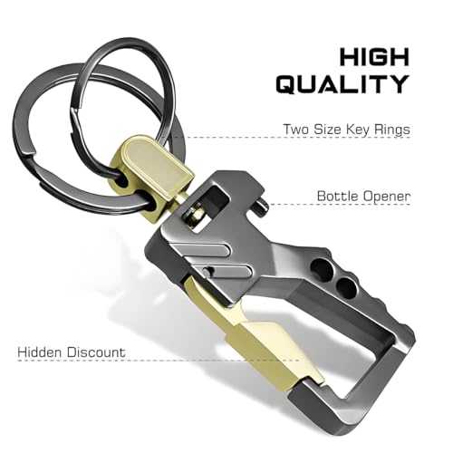 Image of Mandark Car Key Chain, Heavy Duty Auto Keychain Bottle Beer Opener with Double Keyring Carabiner, Universal Keylinker (Golden /Black)