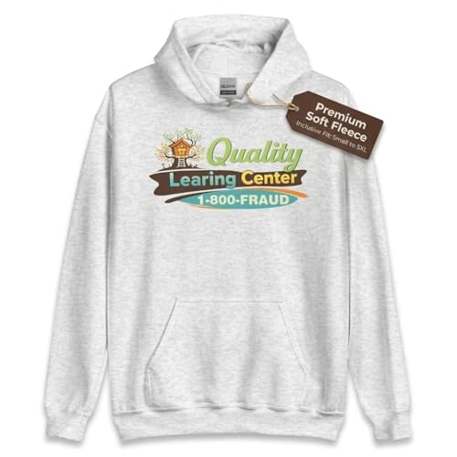 Donkey Tees 1-800 Fraud Hoodie Funny Meme Sweatshirt “Quality Learing Center” Parody Internet Humor - Pullover Large Gray