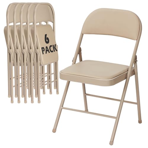 Image of 6 Pack Khaki Folding Chairs with Padded Cushion and Metal Frame