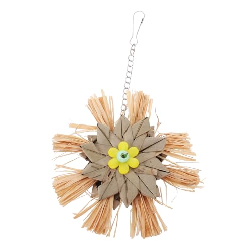 PRETYZOOM Parrot Hanging Chew Toy Bird Shredding Toy Cage Accessory Windmill Palm Leaf Paper Strip Straw Bird Supplies Easy to Hang 15x22CM Random Color
