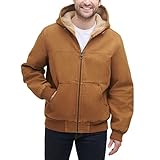 G.H. Bass & Co. Men's Heavy Cotton Canvas Hoody Bomber with Sherpa Lined Body and Hood Cotton Lightweight Jacket, Workers Brown, X-Large
