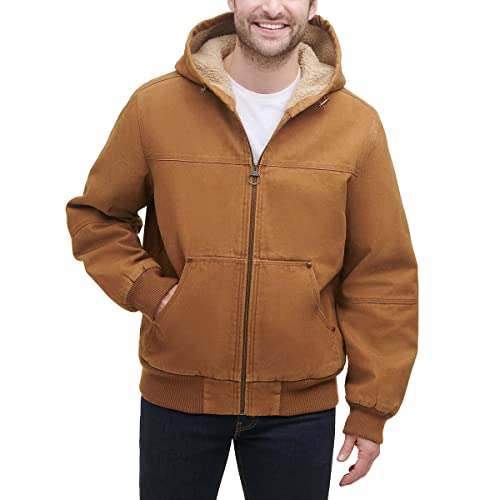 GH Bass Men's Heavy Cotton Canvas Hoody Bomber with Sherpa Lined Body and Hood