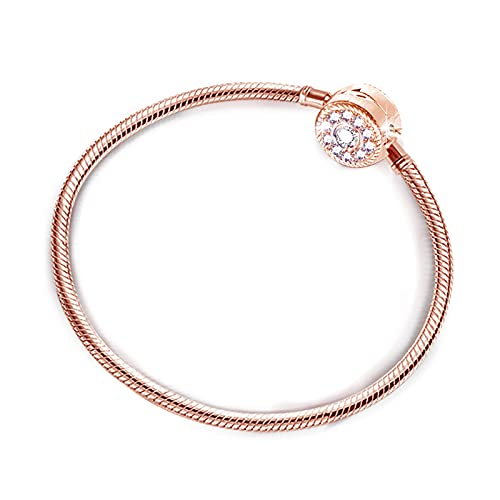 Gnoce Charm Bracelet Sterling Silver 18K Rose Gold Plated Diy Snake Chain Love At First Sight Basic Charm Bracelet Logo Bangle With Clasp (Rose Gold, 8.3) #TOP6