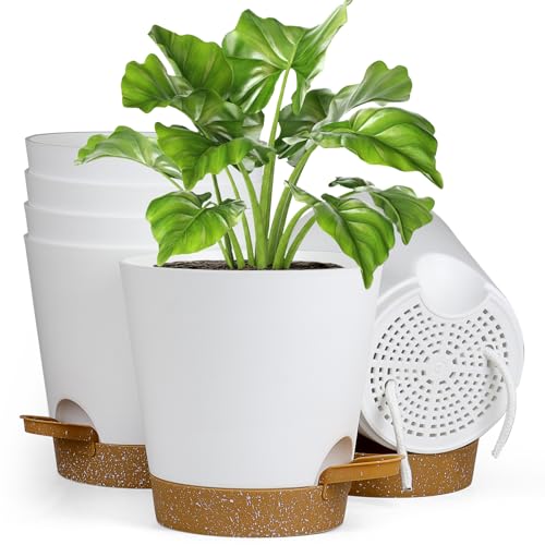 Homeuouz-6-Packs-Blumentopf-Selbstbewassernd-152cm-Pflanzentopf-mit-Bewasserungssystem-Ubertopf-mit-Brown-Untersetzer-Blumentopfe-Set-Ideal-fur-Innen-und-Balkongarten-Weis | Dealmeister.io Alt tag für bilder post titel