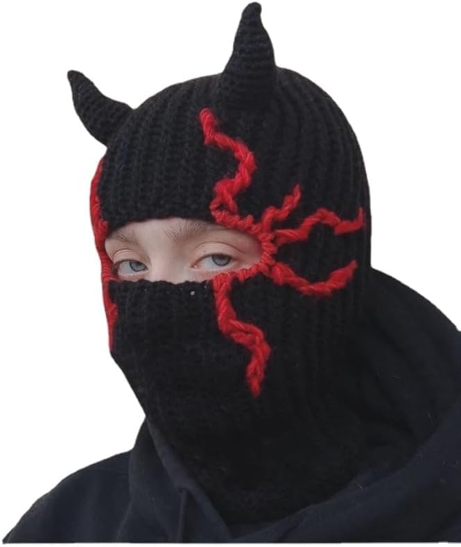 Funny Horns Creative Knitted Hat Beanies Warm Full Face Cover Ski Mask Windproof Balaclava Hat for Men Women - Image 2