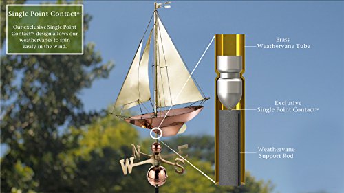 Good Directions 909B Racing Sloop Weathervane, Pure Copper With Brass Sails (24 Inch), Boat thumb #2