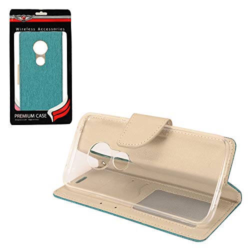 Z-Gen - Compatible With T-Mobile Revvlry, Moto G7 Play, G7 Optimo Xt1952/Dl - Denim Fabric Flip Wallet Phone Case - Ct5 Gray/Navy Blue #TOP6