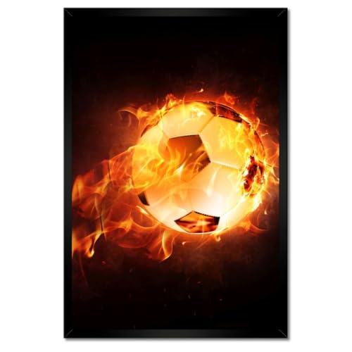 Football sur le feu poster encadré decoration murale 40 x 60 cm pour salon et chambre N° H3348M
