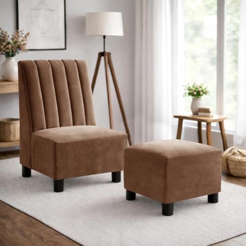 Image of Rosebell One Seater Sofa with Ottoman Combo One Seater Sofa Set with Matching Footrest for Living Room & Bedroom Office - Brown Color