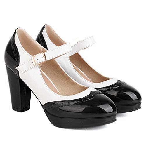 KOKOMOMO Womens Wingtip Mary Jane Oxford High Heels Ankle Strap Platform Vintage Pumps2