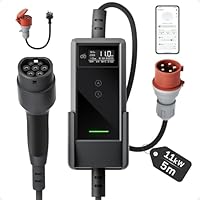 dé Mobile Wallbox 11kW mit APP 5,5m [0,7m+4,8m, 3-phasig, 6-16A] Ladekabel CEE 16A auf Typ 2 mit Einstellbarer Ladeleistung EV Charger Wallbox 11kw für Model Y/3 e-tron und BEV/PHEV