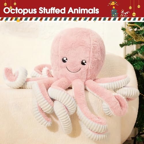 Image of DENTRUN Octopus Plush Toy, Cute Stuffed Animal in 5 Colors 4 Sizes for Gift | 7 /16 /24 /32 inch sizes, 5 vibrant colors, soft plush sea animal, giant gift for all ages, birthday /Xmas /Halloween