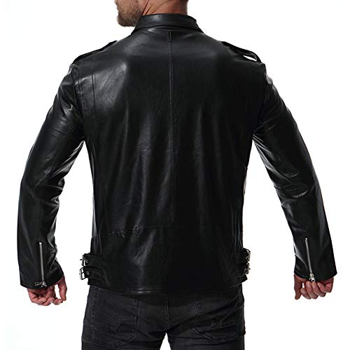 Aowofs Men's Faux Leather Jacket Motorcycle Lapel Bomber Punk Irregular Zipper Jacket Black #TOP6