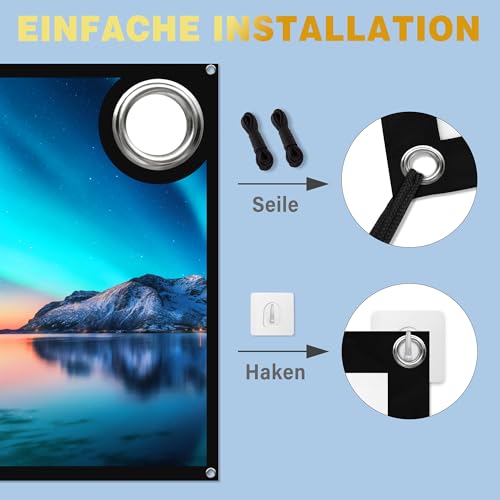 MgFjaka Beamer Leinwand 100 Zoll - 16:9 HD Faltbare Projektionsleinwand, Anti-Falten 4K Projector Screen 221x125 cm, Doppelseitige Projektion Leinwand für Camping und Heimkino, Zuhause Schule Treffen
