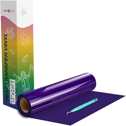Image of HTVRONT HTV Vinyl Rolls Heat Transfer Vinyl - 12 inch x 20ft Purple HTV for Shirts, Iron on Vinyl for All Cutting Machines - Easy to Cut & Weed for Heat Transfer Design (Purple)