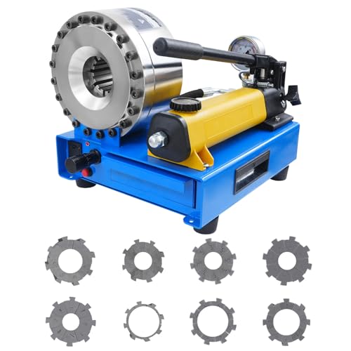 sjcdicnj Hydraulic Hose Crimper with 8 Sets of Dies High Pressure Hydraulic Hose Crimping Tool 0.01mm Accuracy Handheld Hose Crimping Machine for Automotive Industrial & Plumbing Pipes (Sliver)