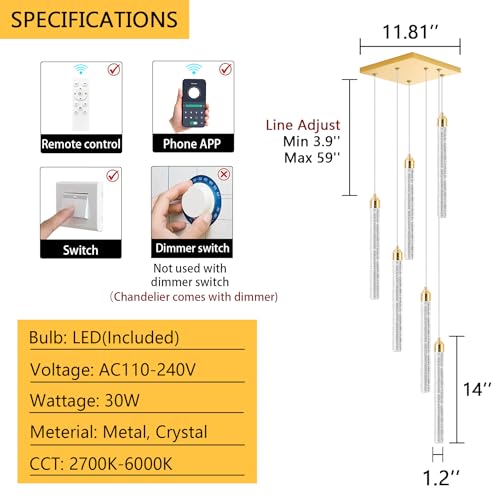 Image of Mini Chandelier Crystal Pendant Lights for Kitchen Island Modern LED Dimmable Ceiling Handing Lighting Adjustable Flush Mount Ceiling Light for Dining Room Bedroom Foyer