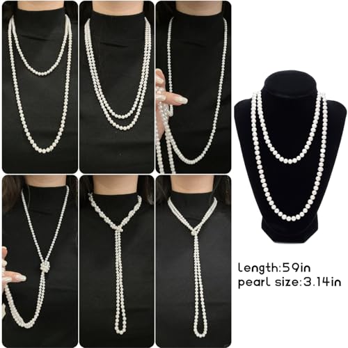 Long White Pearl Necklace 150cm/59 Adjustable Multi-Strand Faux Pearls for Women, Bridal Wedding Vintage Gatsby Jewelry for Party & Elegant Events2