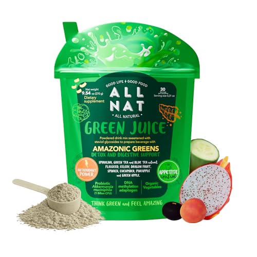 ALL NAT Super Greens Powder | Green Juice with 38 Superfoods, 11 Organic Nutrients, Amazonian Antioxidants | Gut Health, Detox & Immunity | Vegan, No Sugar – 30 Servings