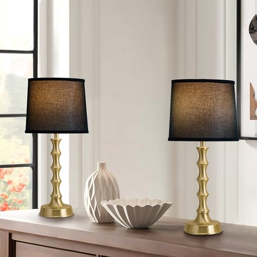EUO 24" Small Black Lamp for Bedroom, Black Gold Table