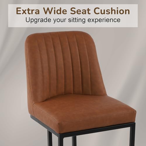 Image of LSSBOUGHT Counter Height Bar Stools Set of 4,24'' Upholstered Padded Bar Chairs with Black Metal Iron Frame,Faux Leather Island Chairs(Brown, 4pcs)
