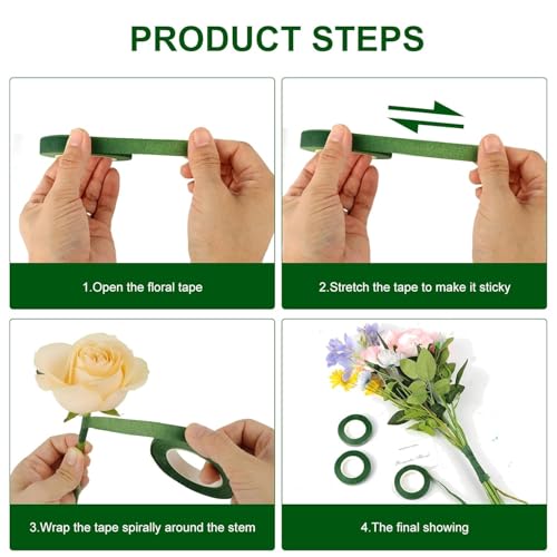 Image of Asian Hobby Crafts Floral Tape Self-Adhesive, Flower Making Tapes for Stem Wrap | DIY craft supplies & Decorative Projects, Pack of 6 | Size : 1 /2 Inch Width, Approx :15 Meter
