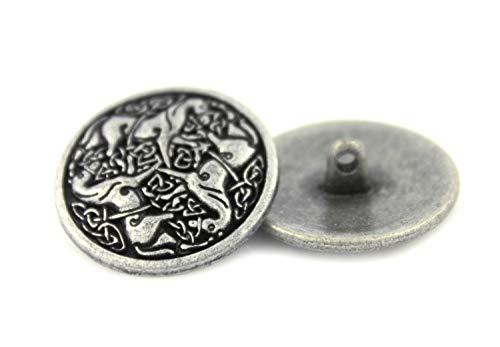 Bezelry 10 Pieces Celtic Horses Metal Shank Buttons. 25mm (1 inch) (Antique Silver)