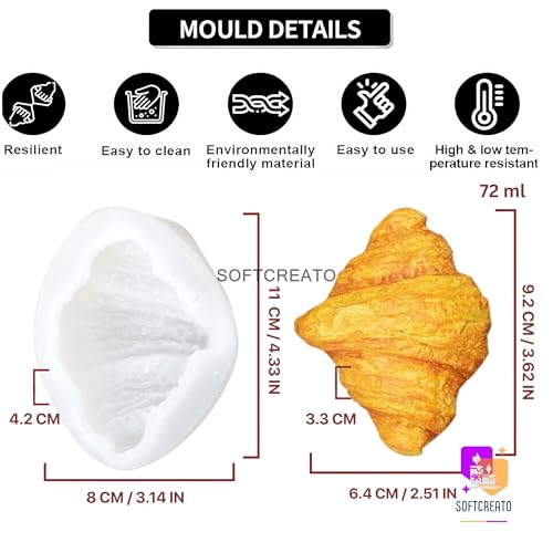 Image of Croissant Silicone Candle Mould | 3D Bakery Bread Dessert Shape Candle Making Mould | Food Cake Cupcake Wax Soap Resin Art Silicone Mould for DIY Handmade Decorative Candles (Croissant A)