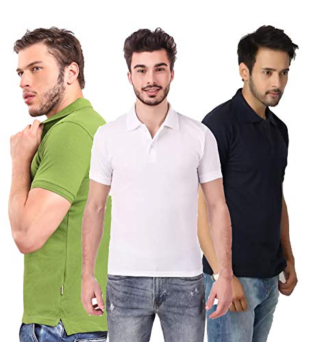 Image of KEOTI Poly Cotton(Mattey) Collar Neck Half Sleeves Tshirt for Men & Boys (Pack of 3), Plain-Regular Fit, Casual Wear, Polo Tees for Daily Use Stylish Comfortable Men's T-Shirt
