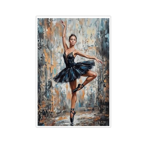 Image of Elegant Ballerina Canvas Wall Art Black Tutu Ballet Dancer Painting Graceful Abstract Dance Artwork for Living Room Bedroom Home Office Decor-12x18inch(30x45cm)-Unframe-style