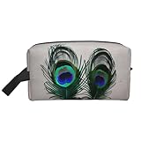 Lootpe Peacock Feather Print Makeup Bag, Portable Travel Makeup Pouch, Toiletry Organizer, Large Make Up Bag For Women