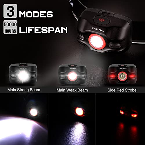 Swiss+Tech Headlamp Flashlight With 3 Modes, 300 Lumens Led Headlight With Tiltable Light, Adjustable Headband, 3 Aaa Batteries, Ideal Head Lamp For Outdoors, Camping, Running, Fishing #TOP1