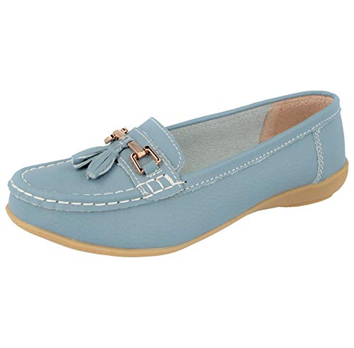 Jo & Joe Ladies Leather Loafer Shoes Plimsole Pumps Womens Flat Shoes Baby Blue Size UK 8 EU 41