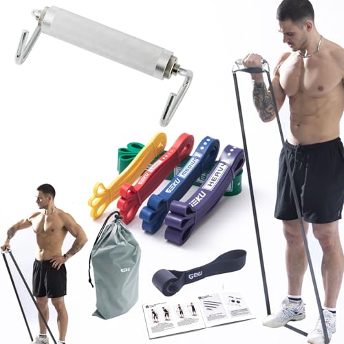 Image of Resistance Bands with Aluminium Alloy Handle, Set of 5 Natural Latex Exercise Bands for Heavy Duty Workout Stretching Power Lifting with Carrying Bag