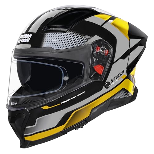 Image of STUDDS Helios ISI and DOT Certified Full Face Helmet with Antifog 100 Lens, Sporty Spoiler (Flame Blue - L)