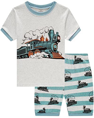 Popshion Boys Pajamas 100% Cotton Toddler Clothes Summer Pjs for Boy Planet Dinosaur Sleepwear Kids Short Sets 2-10 Years