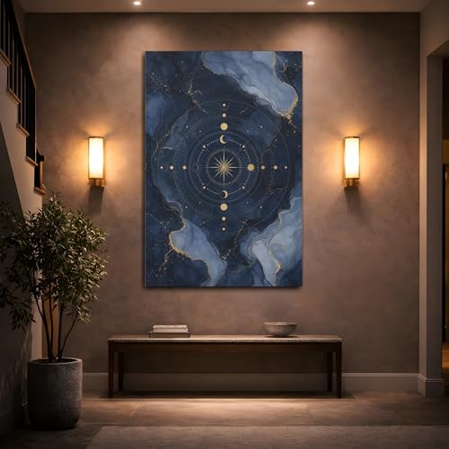 Tableau céleste bleu et or au-dessus du canapé pour salon moderne - 2