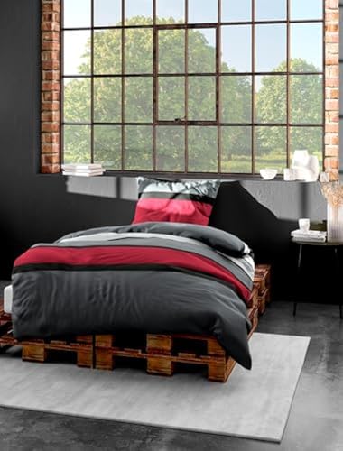 Bierbaum Mako Sateen Bed Linen 63 Red Design 4757, mako Satin, Multicoloured, 200 x 200 cm