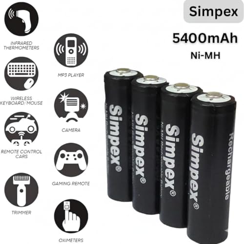 Image of Simpexs 5400mAh High Power Ni-MH AA Ready to Use Rechargeable Battery with Quick Charging and Low Self Discharge, Can Charge up to 1000 Times (Black, 5400mAh-Pack of 8)