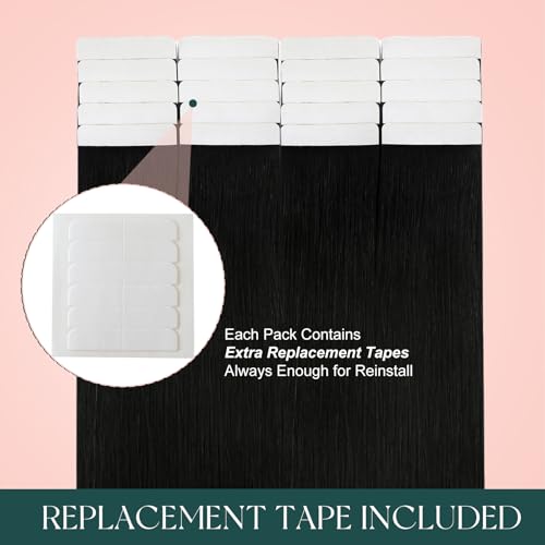 Image of Easyouth Human Hair Extensions Tape in Black 16 Inch 20pcs Tape in Hair Extensions Jet Black Remy Human Hair Tape in Extension Easy to Use