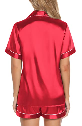 Samring Silk Satin Pajamas Set Womens Loungewear Sleepwear 2 Piece PJ Sets Red XL — view 4
